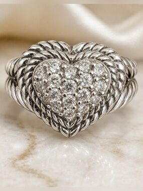 Judith Ripka 925 Sterling Silver CZ Pavé Heart Ring Size 7 10g